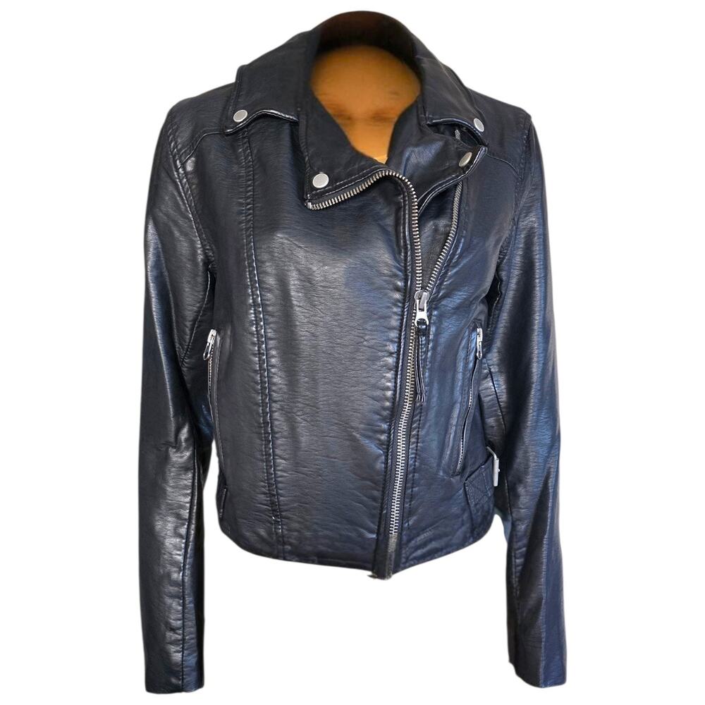 Free People We The Free Heartbreaker Vegan Leather Moto Jacket Black M Paisley